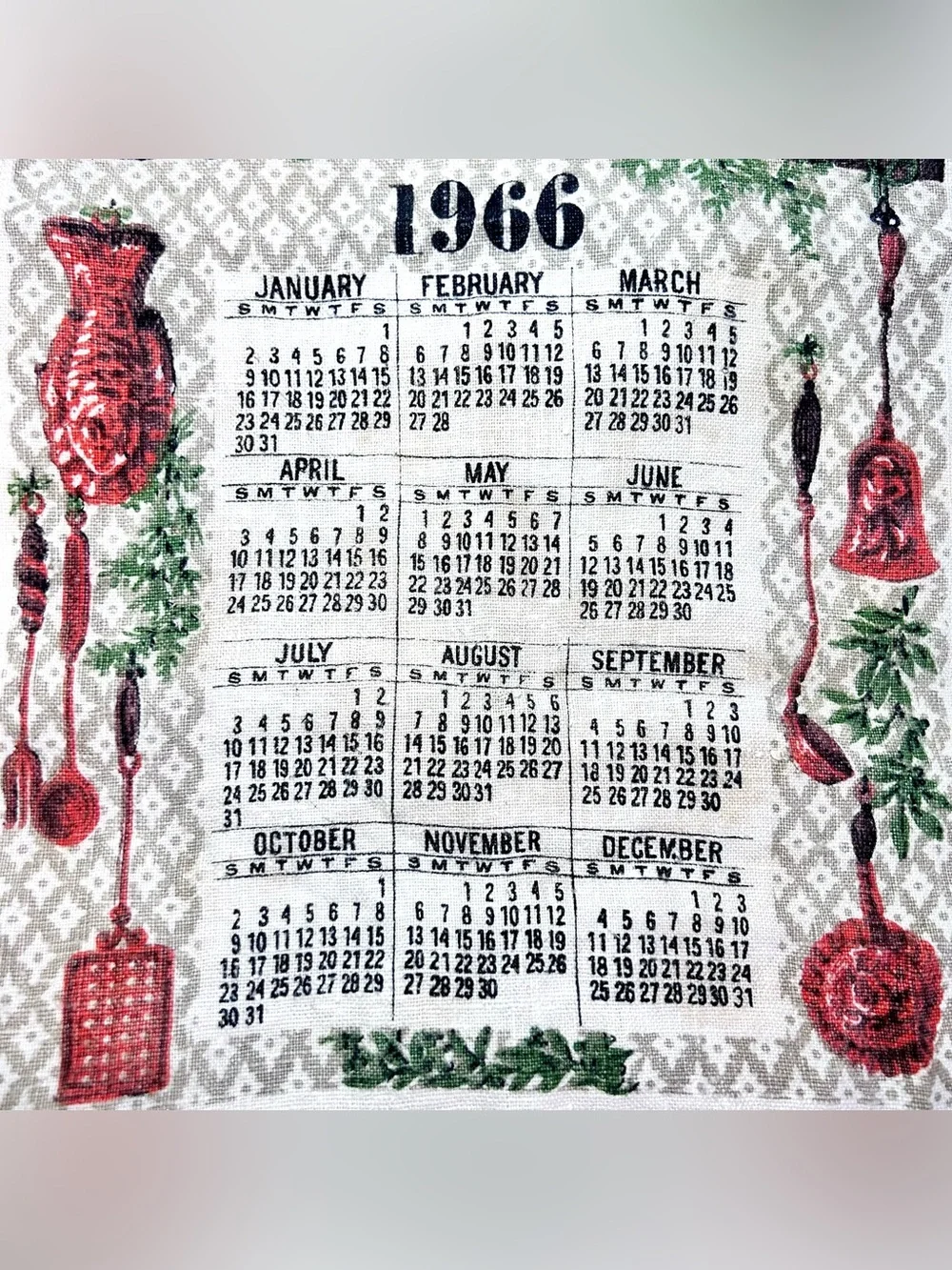1966 Linen Calendar Tea Towel